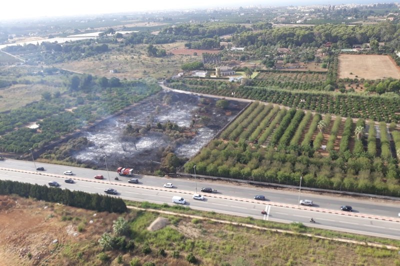 Un incendio con varios focos en parcelas de vegetacin y cultivo obliga a cortar la carretera Dnia-Ondara