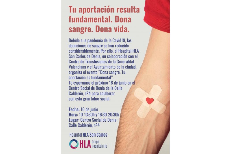 El hospital San Carlos realizar el mircoles una maratn de sangre en el Centro Social de Dnia
