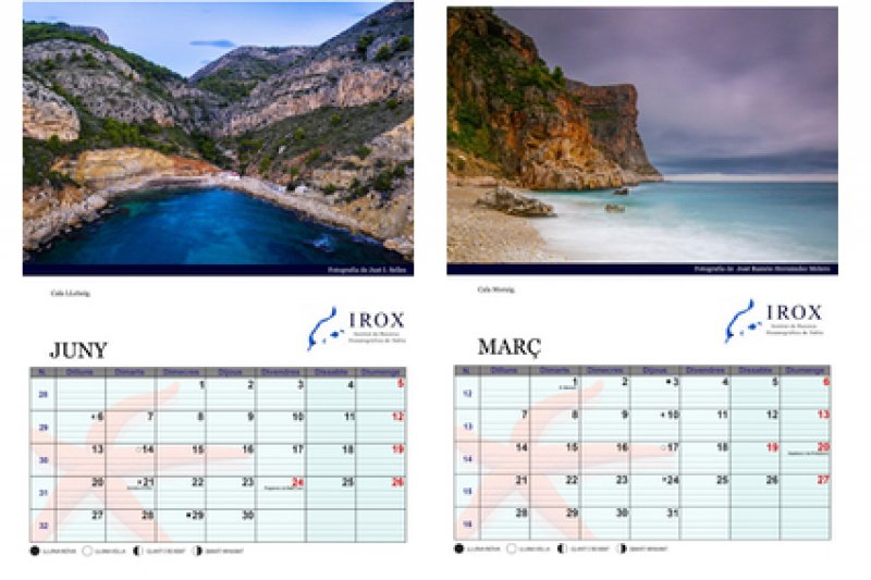 El calendario del IROX recrea la belleza del litoral de Benissa y Poble Nou de Benitachell