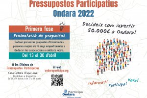 La presentación de proyectos para los Presupuestos participativos 2022 de Ondara queda abierta hasta el 30 de abril